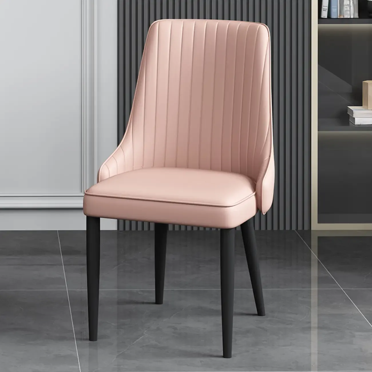Off-White Modern Dining Chair Solid Back Metal Legs Image - 12