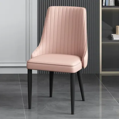 Off-White Modern Dining Chair Solid Back Metal Legs Image - 12