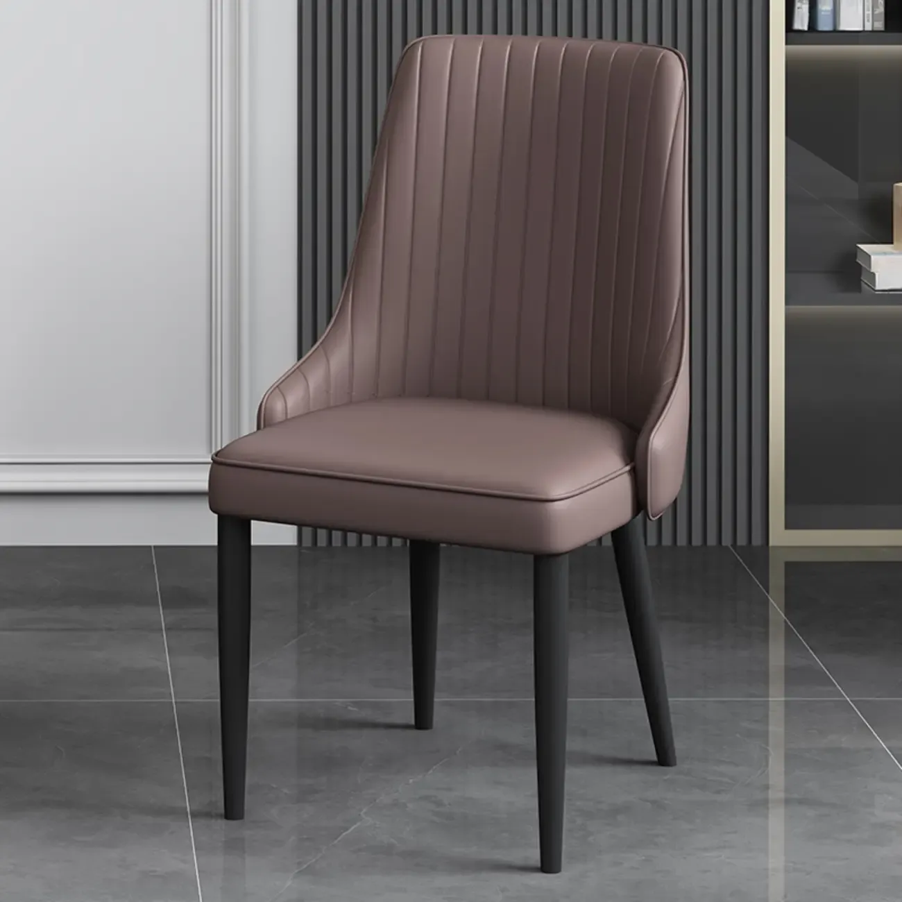 Off-White Modern Dining Chair Solid Back Metal Legs Image - 13