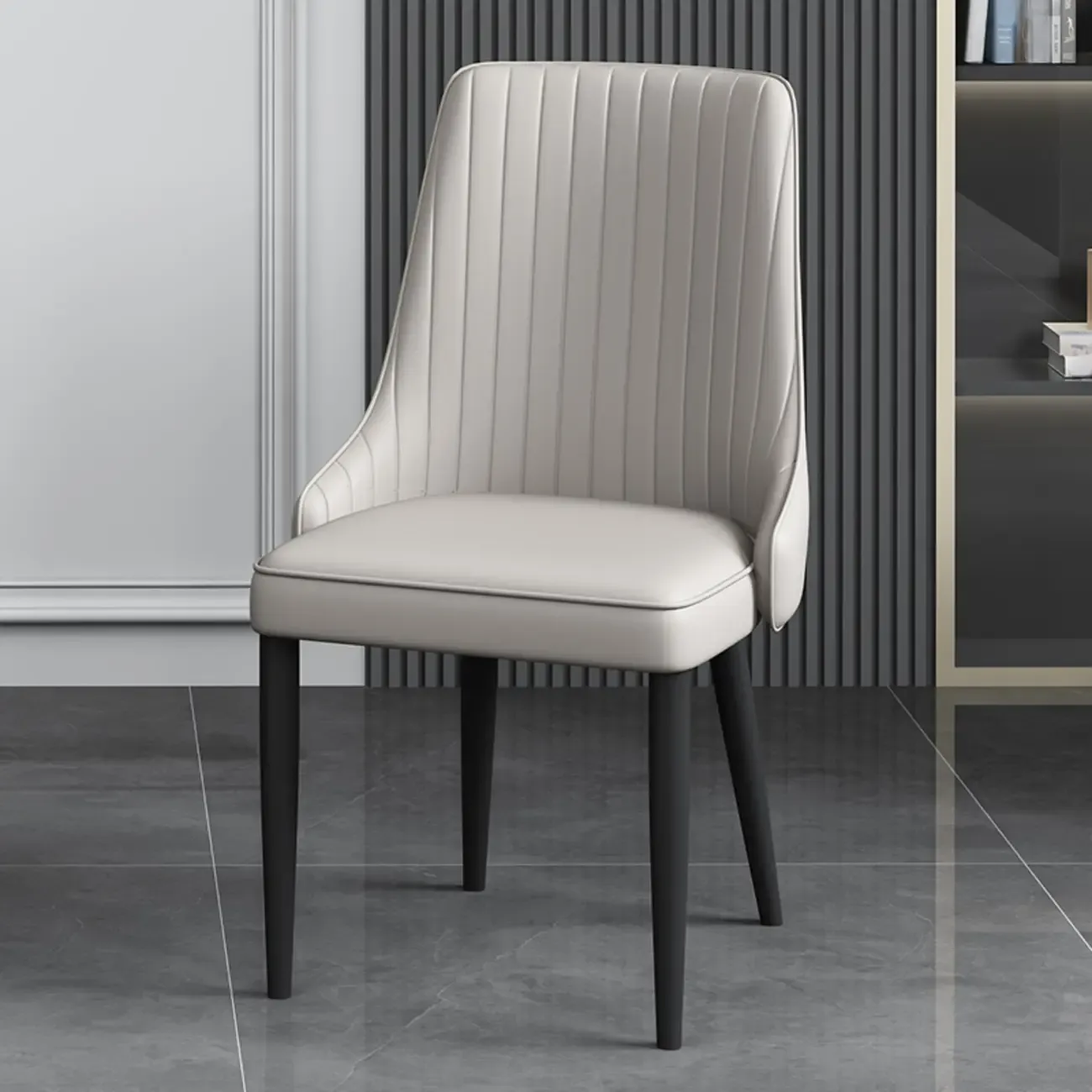 Off-White Modern Dining Chair Solid Back Metal Legs Image - 14