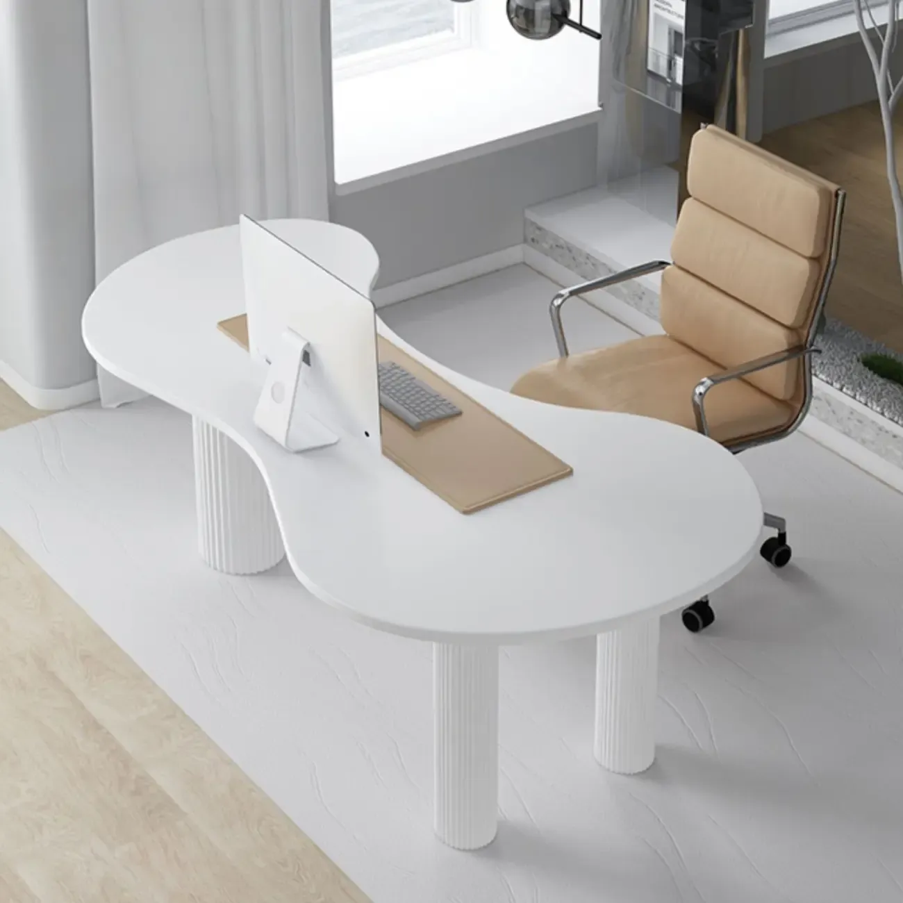 Modern Free From Writing Desk with 3 Legs Image - 10
