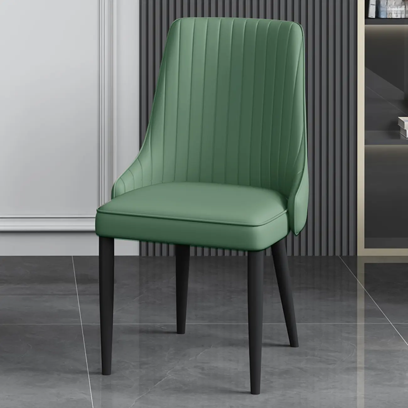 Off-White Modern Dining Chair Solid Back Metal Legs Image - 15 | homeyfad