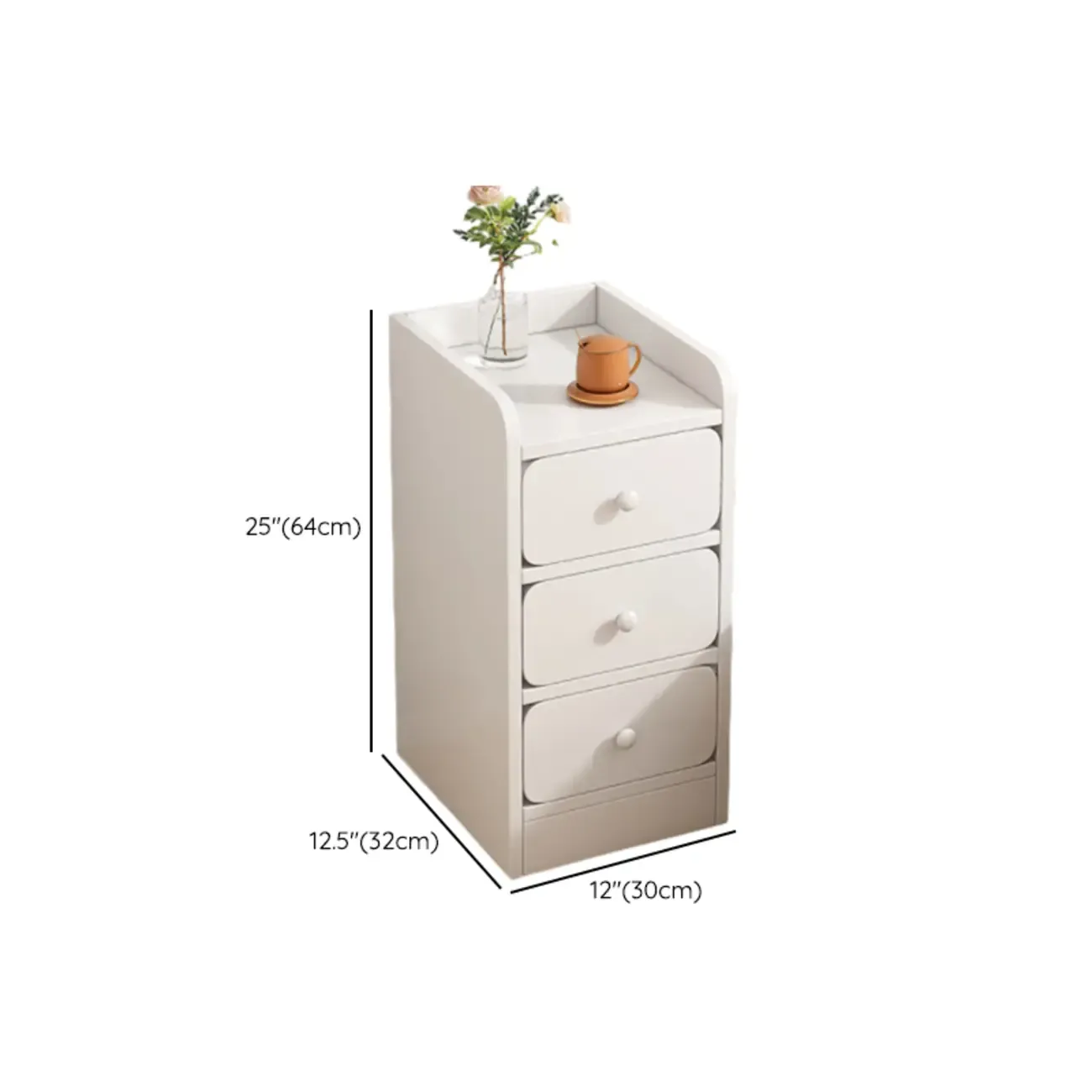 Modern Wooden Narrow Corner Bedside Table with Storage Drawers Image - 32