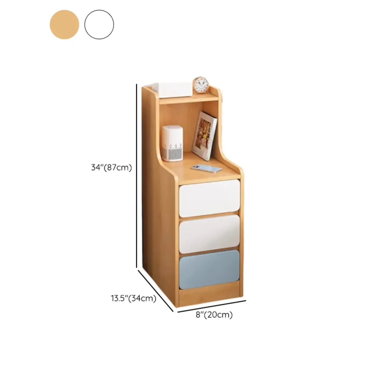 Modern Wooden Narrow Corner Bedside Table with Storage Drawers Image - 33