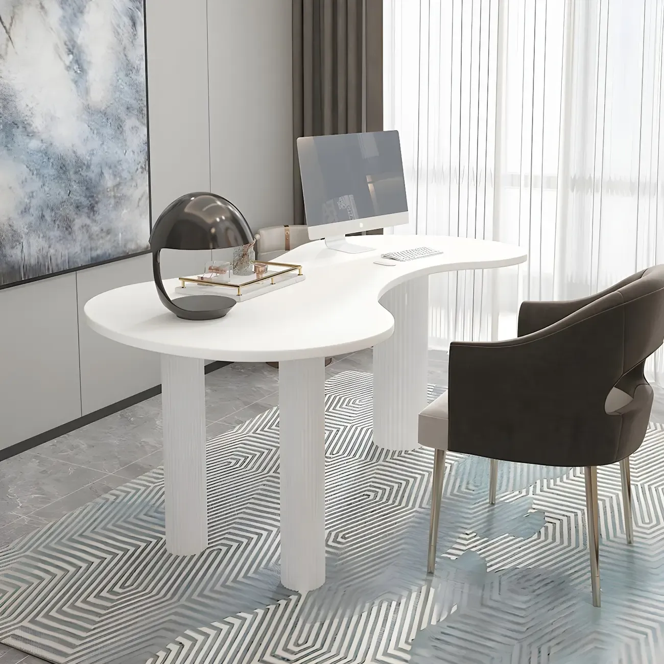 Modern Free From Writing Desk with 3 Legs Image - 11
