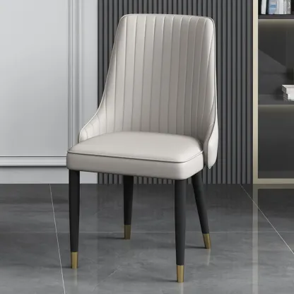Off-White Modern Dining Chair Solid Back Metal Legs Image - 16