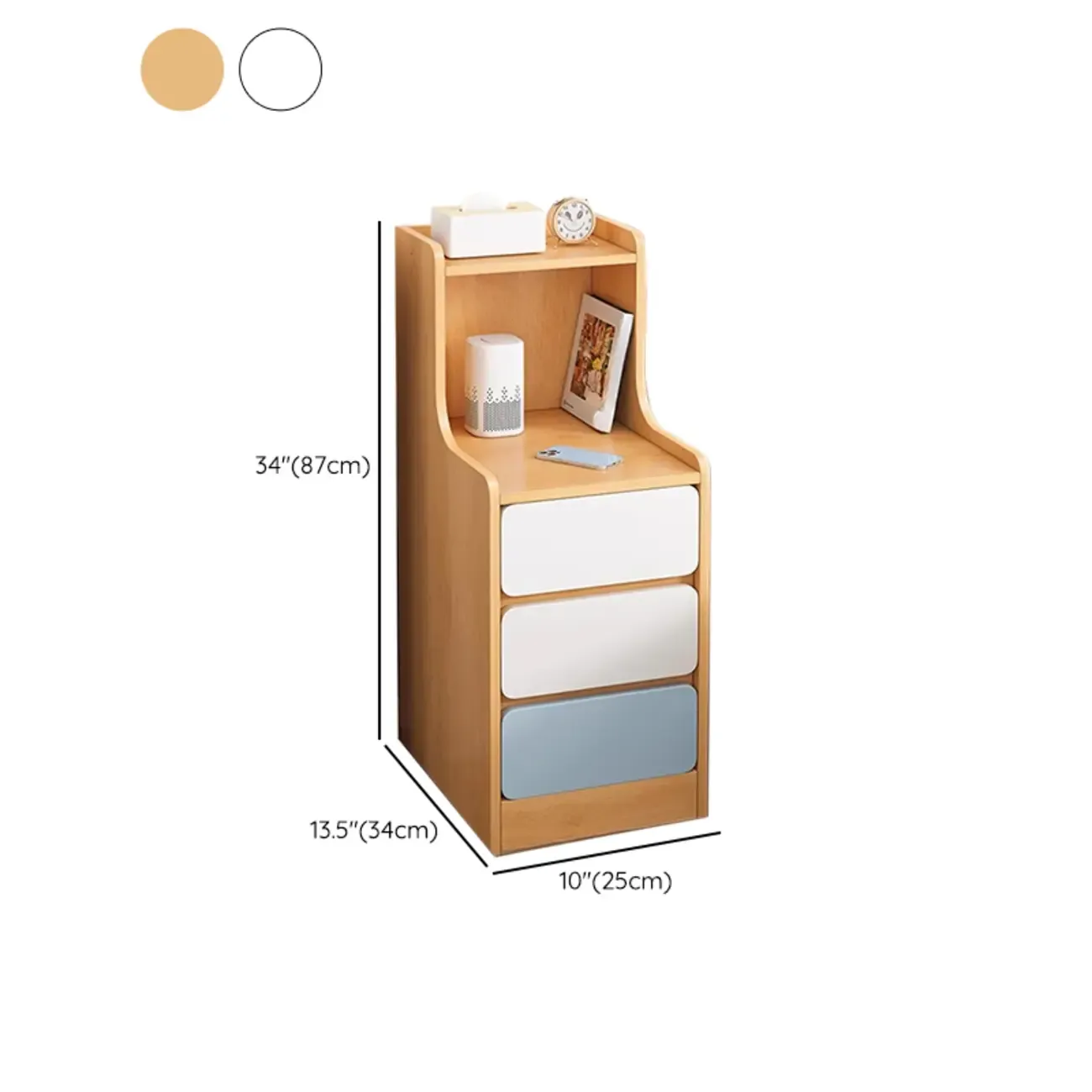 Modern Wooden Narrow Corner Bedside Table with Storage Drawers Image - 34