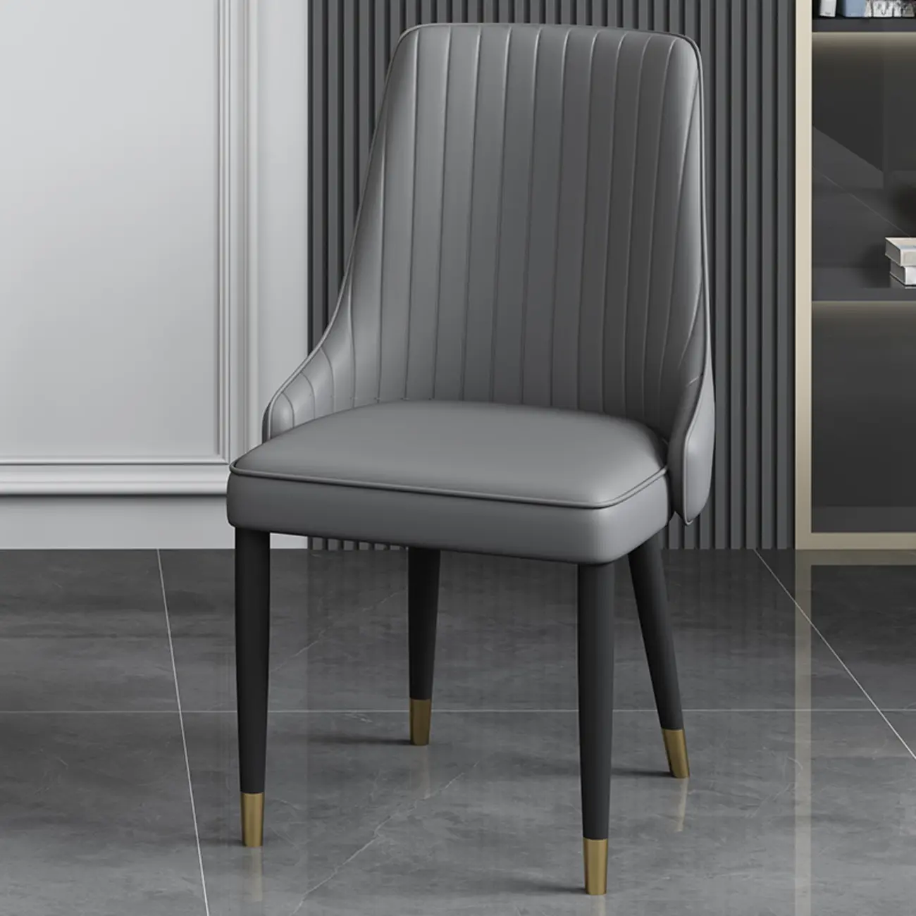 Off-White Modern Dining Chair Solid Back Metal Legs Image - 17 | homeyfad