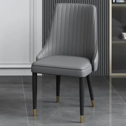 Off-White Modern Dining Chair Solid Back Metal Legs Image - 17
