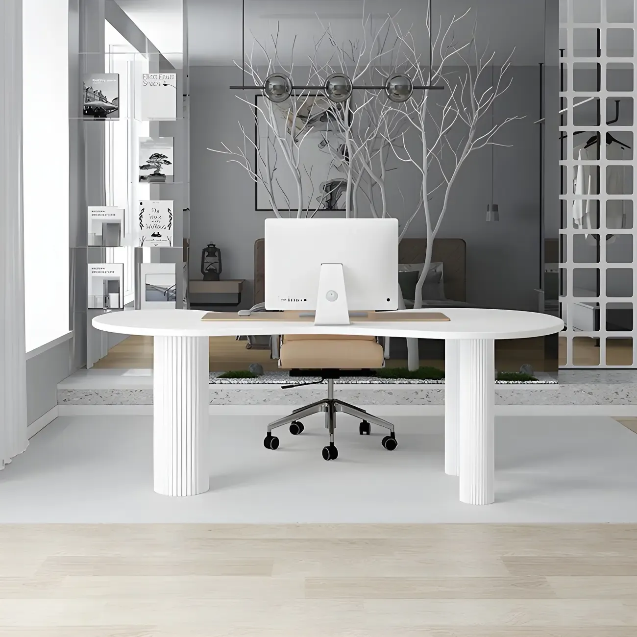 Modern Free From Writing Desk with 3 Legs Image - 12