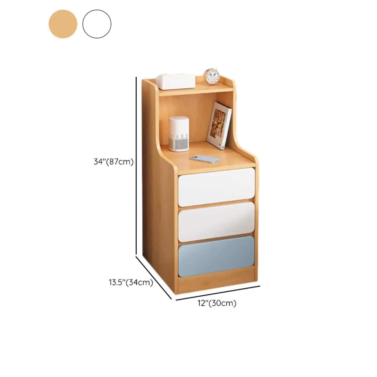 Modern Wooden Narrow Corner Bedside Table with Storage Drawers Image - 35 | homeyfad