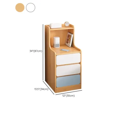 Modern Wooden Narrow Corner Bedside Table with Storage Drawers Image - 35
