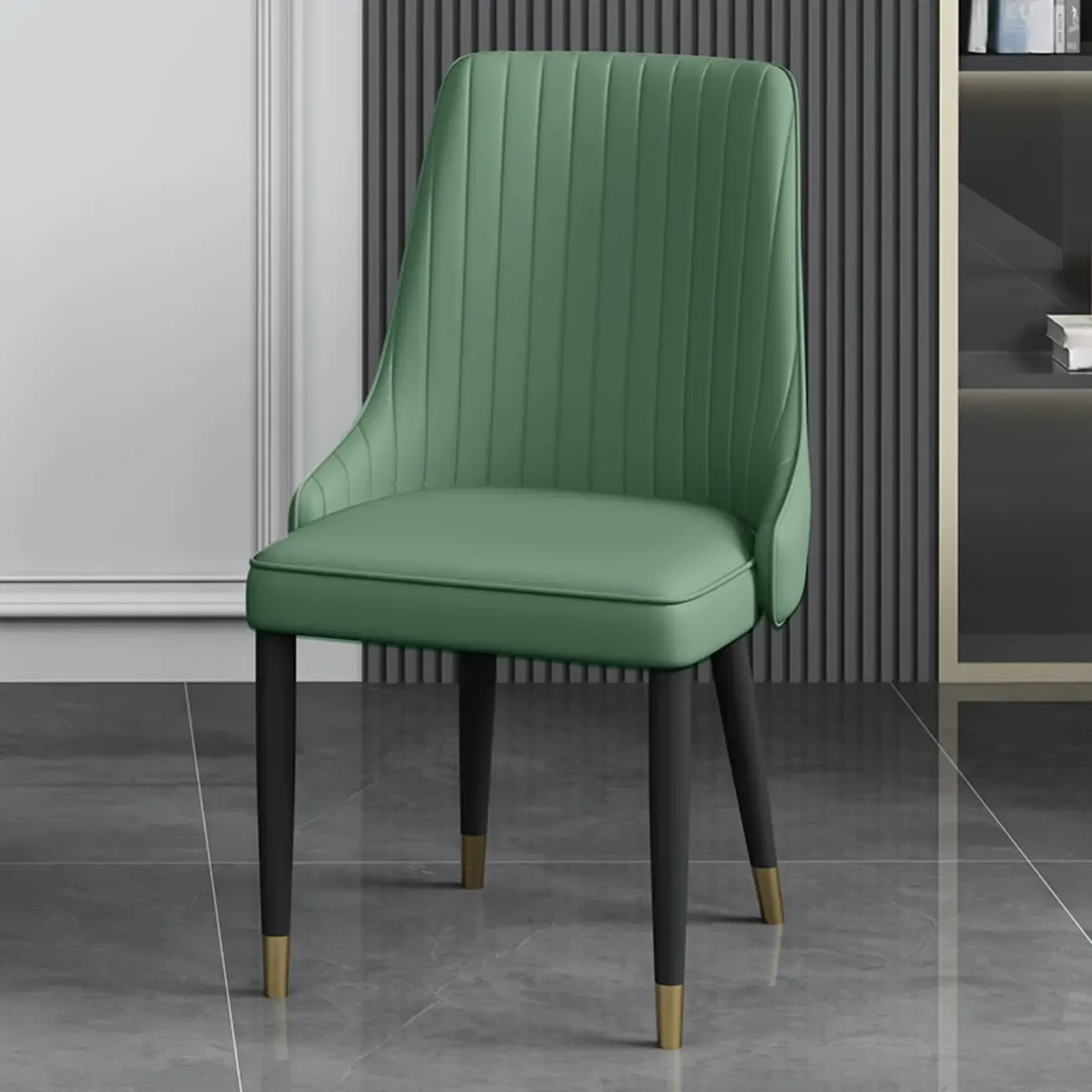 Off-White Modern Dining Chair Solid Back Metal Legs Image - 18