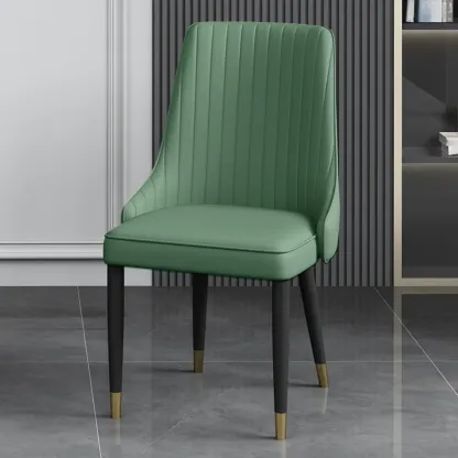 Off-White Modern Dining Chair Solid Back Metal Legs Image - 18