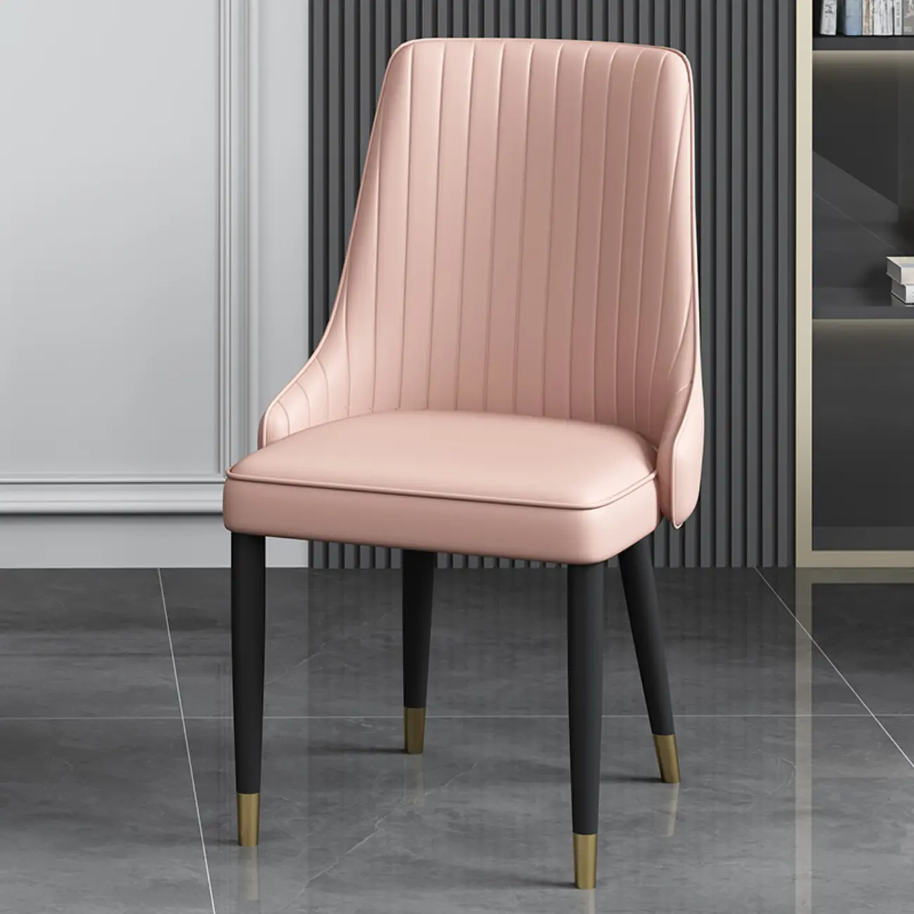 Off-White Modern Dining Chair Solid Back Metal Legs Image - 19 | homeyfad