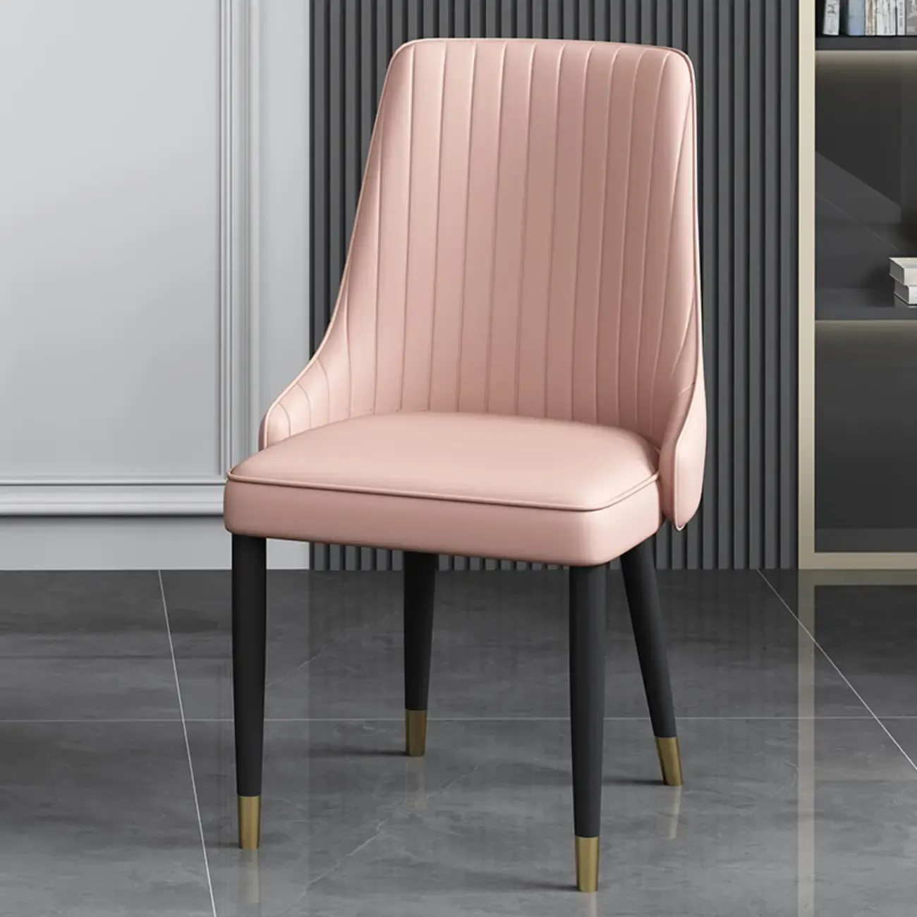 Off-White Modern Dining Chair Solid Back Metal Legs Image - 19
