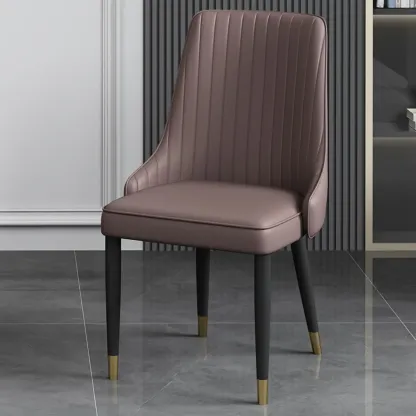 Off-White Modern Dining Chair Solid Back Metal Legs Image - 20