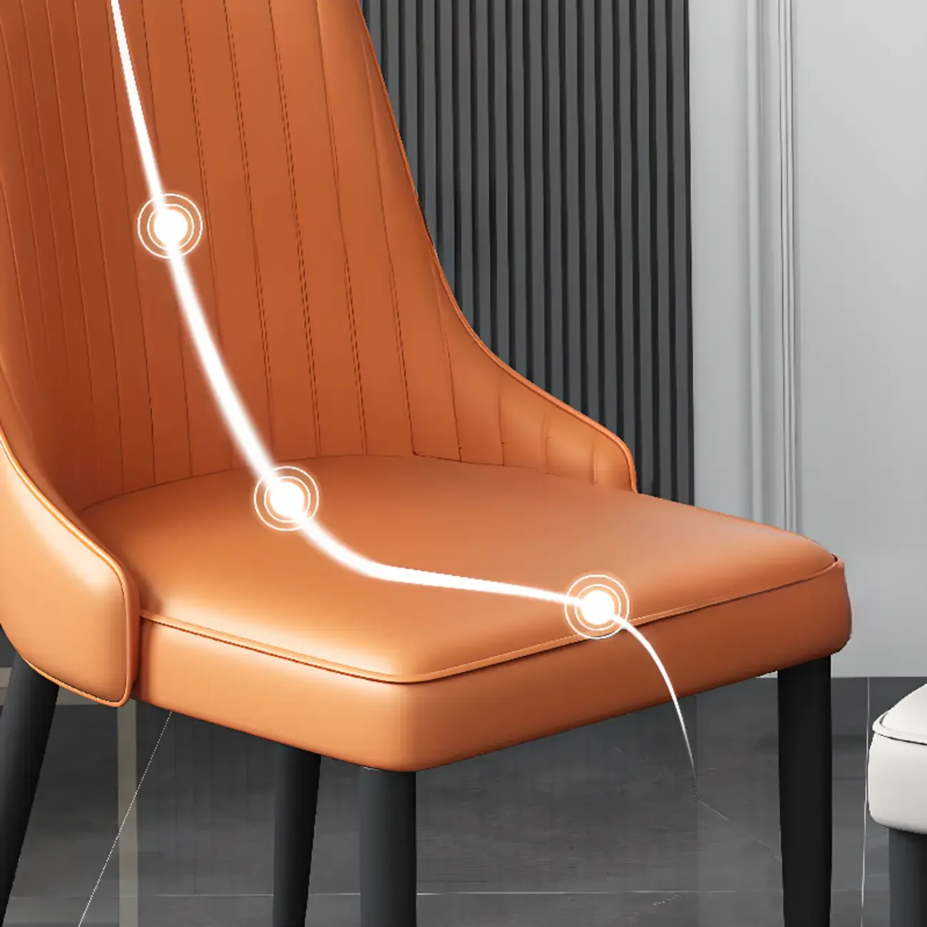 Off-White Modern Dining Chair Solid Back Metal Legs Image - 21