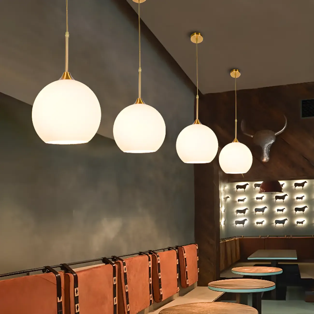 Nordic Milky Glass Globe Hanging LED Lamp for Restaurant Image - 1