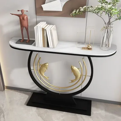 Modern Marble and Metal Black Curved Console Table Image - 3