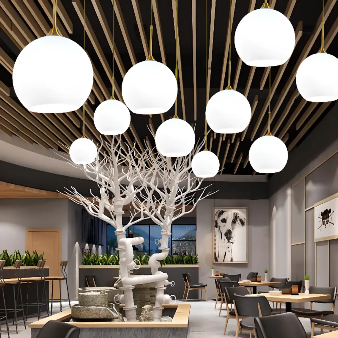 Nordic Milky Glass Globe Hanging LED Lamp for Restaurant Image - 4