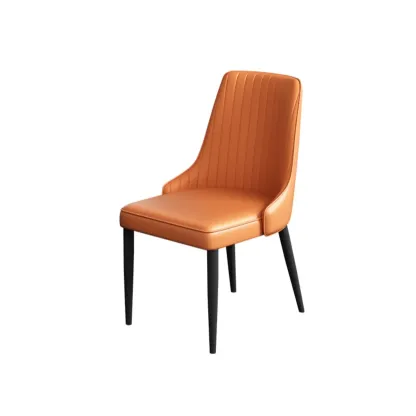 Off-White Modern Dining Chair Solid Back Metal Legs Image - 26