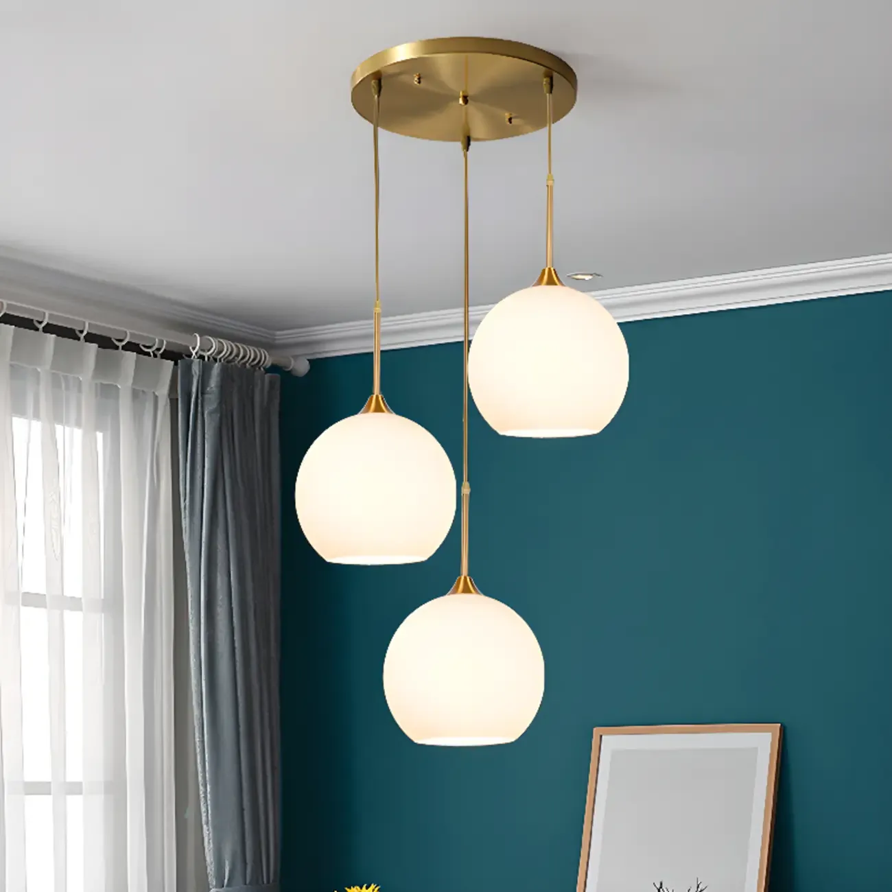 Nordic Milky Glass Globe Hanging LED Lamp for Restaurant Image - 6