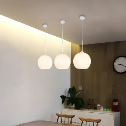 Nordic Milky Glass Globe Hanging LED Lamp for Restaurant Image - 7