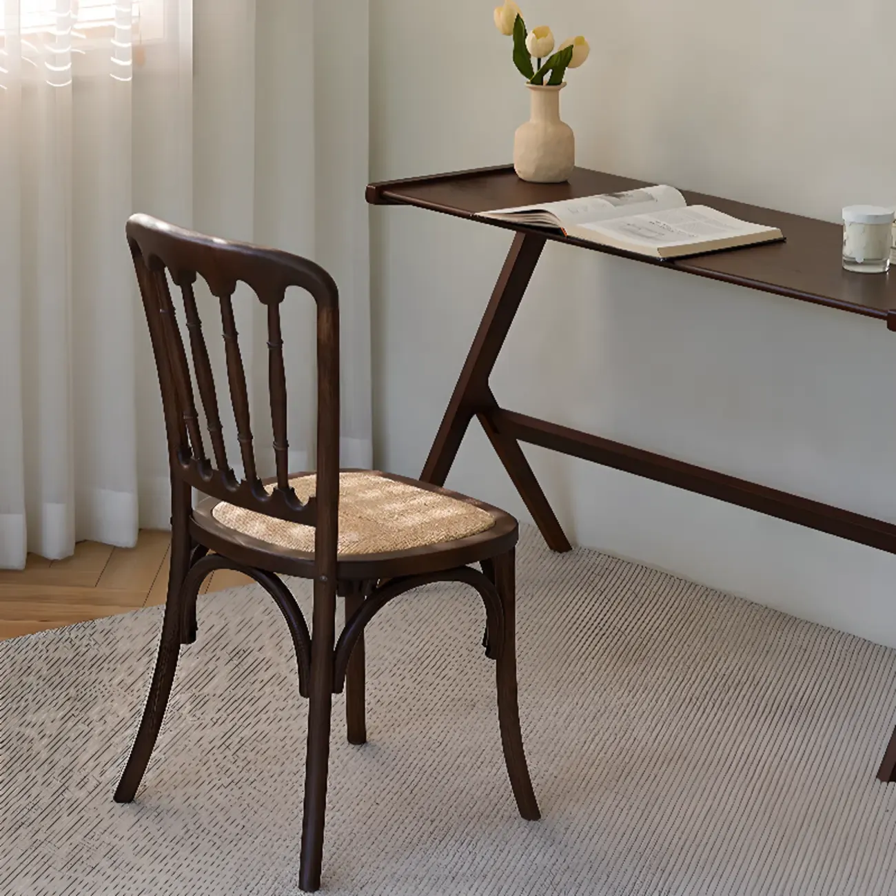 Countryside Rustic Standard Slat Back Wooden Dining Chair Image - 6