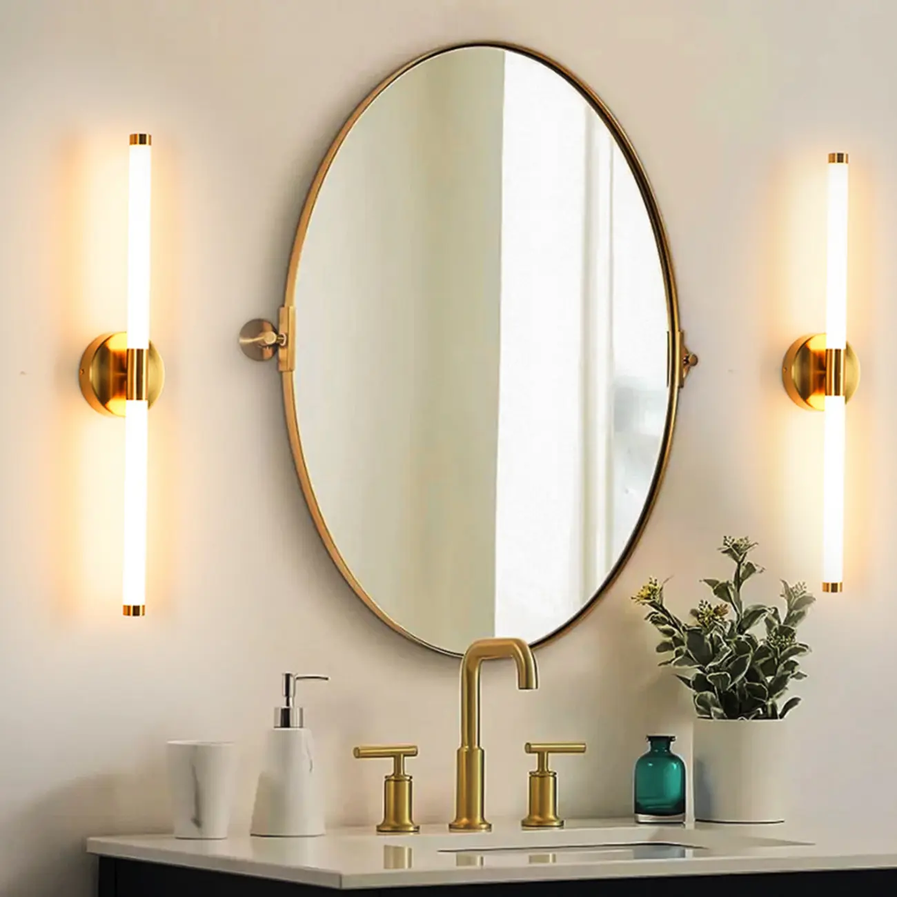 Minimalist Dimmable Gold Tube Vanity Light for Bathroom Image - 4 | homeyfad