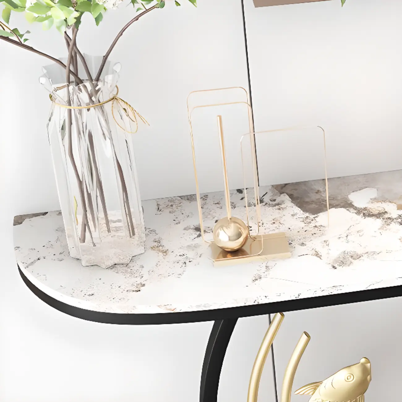 Modern Marble and Metal Black Curved Console Table Image - 9 | homeyfad