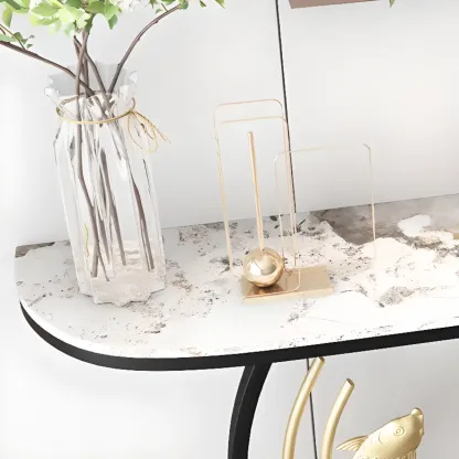 Modern Marble and Metal Black Curved Console Table Image - 9