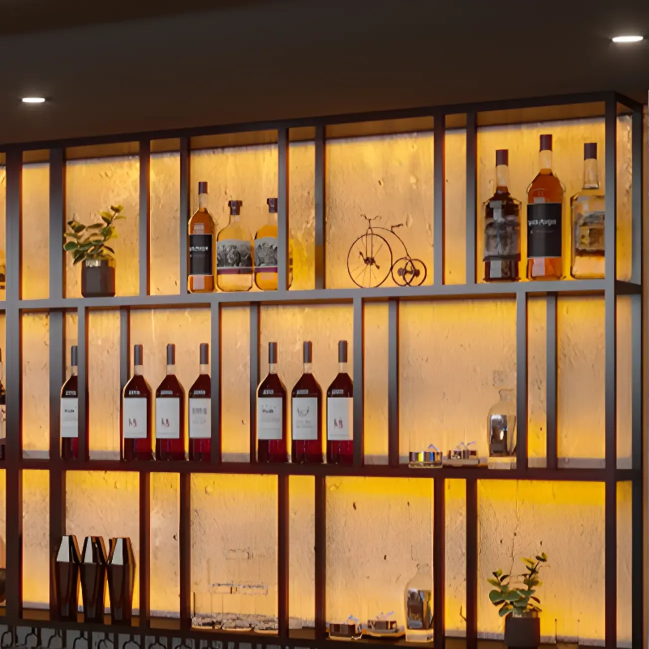 Rectangular Metal Wine Rack Wall Mounted Lighting Included Image - 12