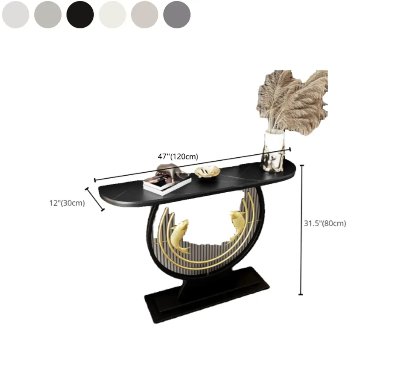 Modern Marble and Metal Black Curved Console Table Image - 13