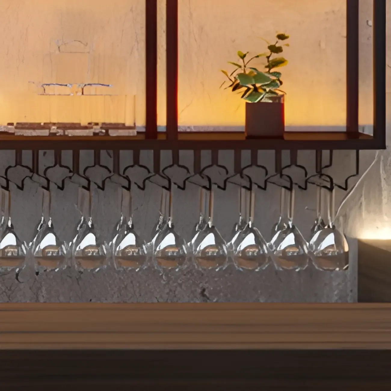 Rectangular Metal Wine Rack Wall Mounted Lighting Included Image - 14