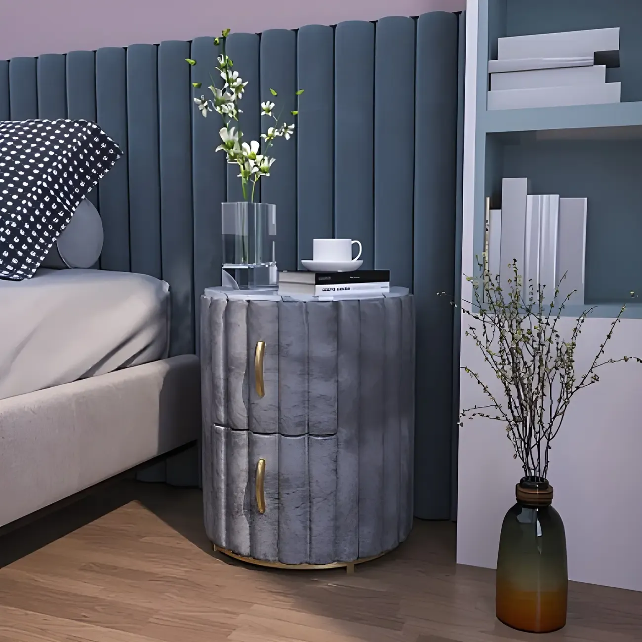 Luxury Green Bedside Table with Marble Top Drawers Storage Metal Leg Image - 11