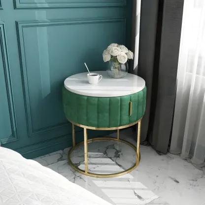 Luxury Green Bedside Table with Marble Top Drawers Storage Metal Leg Image - 8