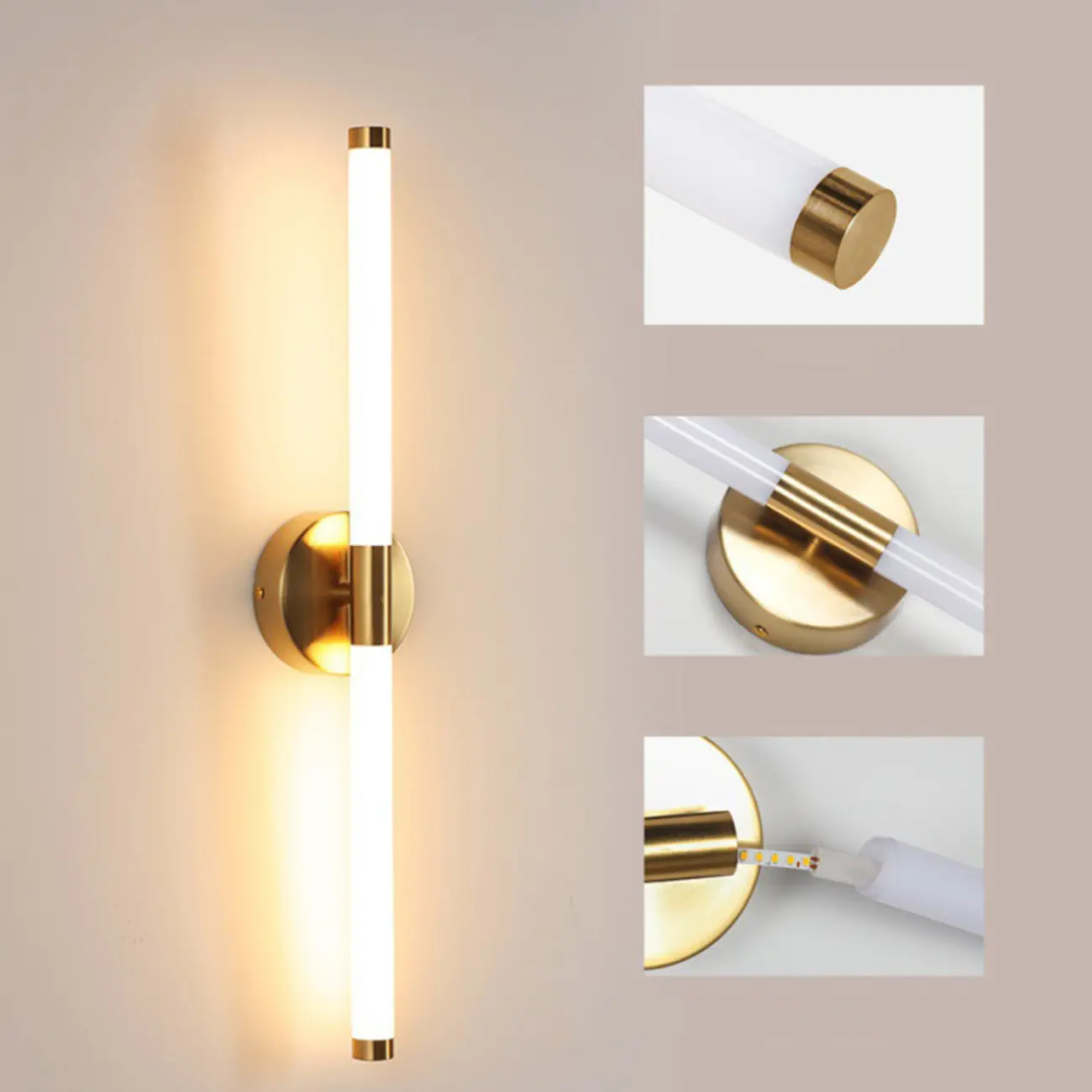 Minimalist Dimmable Gold Tube Vanity Light for Bathroom Image - 14 | homeyfad