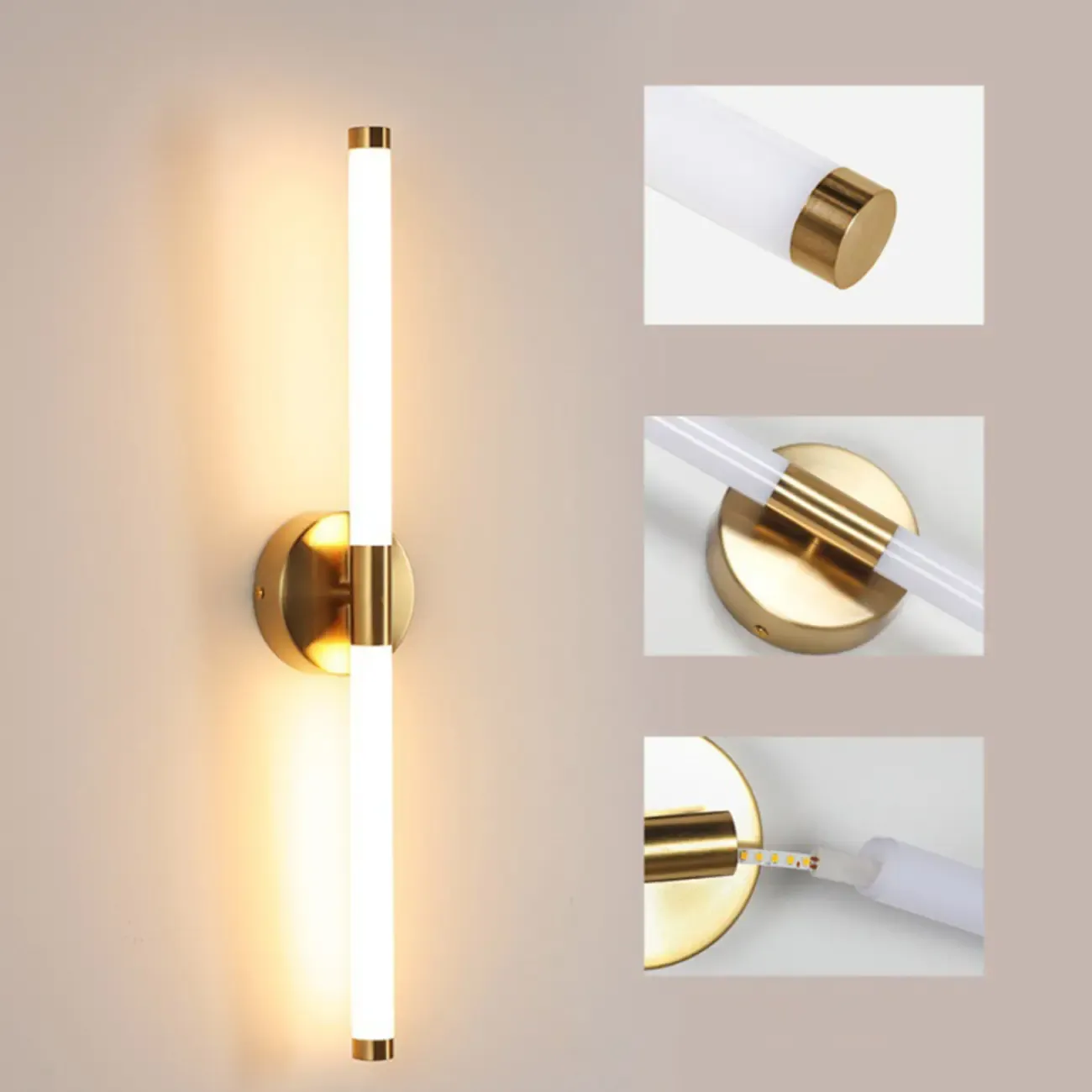 Minimalist Dimmable Gold Tube Vanity Light for Bathroom Image - 14