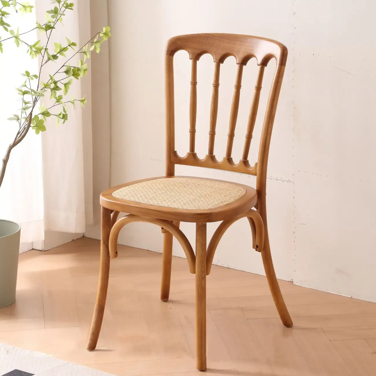 Countryside Rustic Standard Slat Back Wooden Dining Chair Image - 15