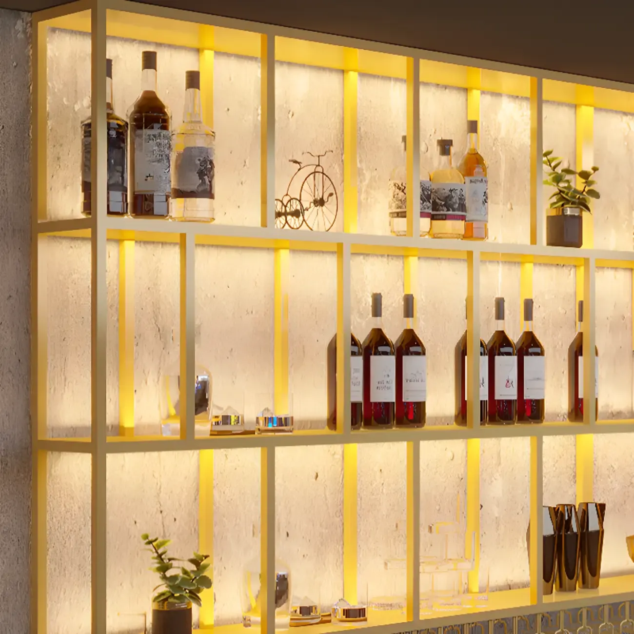 Rectangular Metal Wine Rack Wall Mounted Lighting Included Image - 20