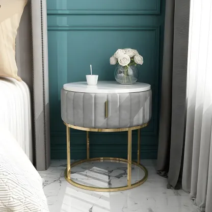Luxury Green Bedside Table with Marble Top Drawers Storage Metal Leg Image - 10