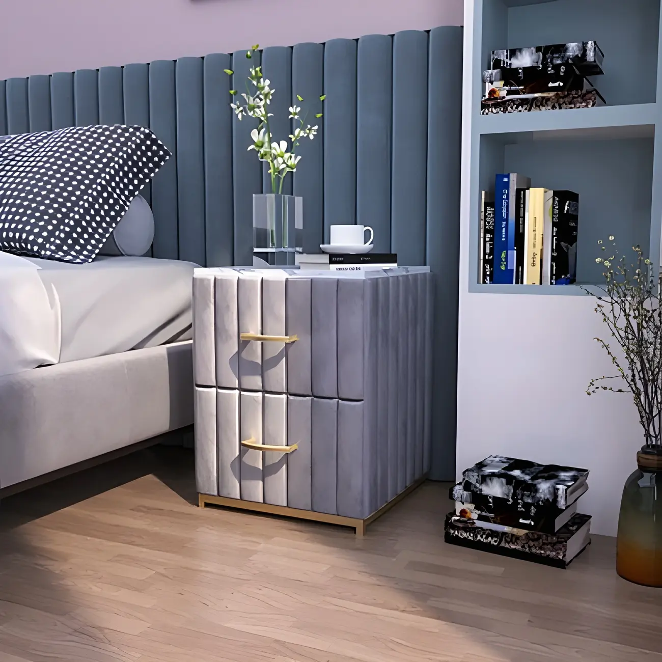 Luxury Green Bedside Table with Marble Top Drawers Storage Metal Leg Image - 12 | homeyfad