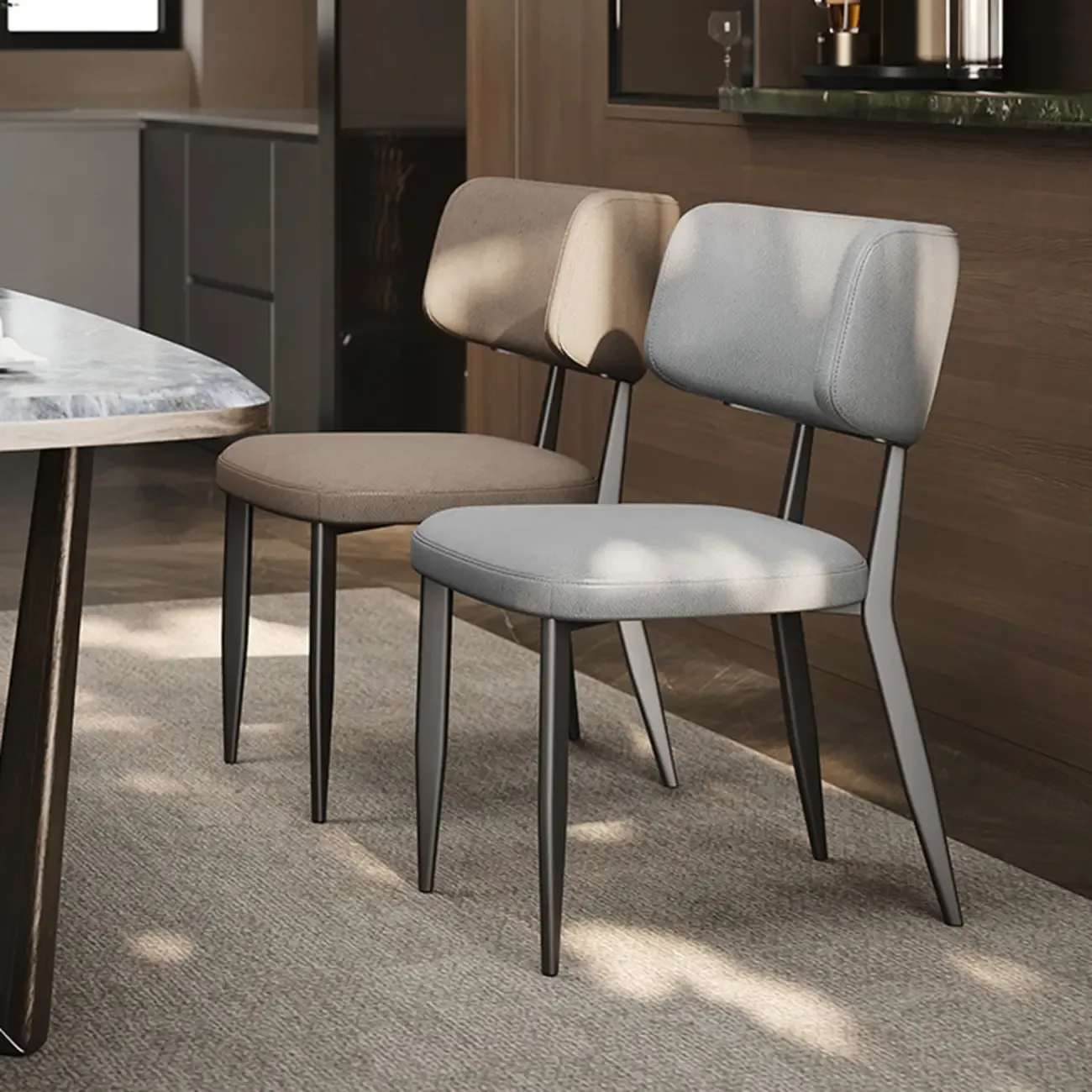 Modern Curved Back Faux Leather Upholstered Metal Dining Chair Image - 4