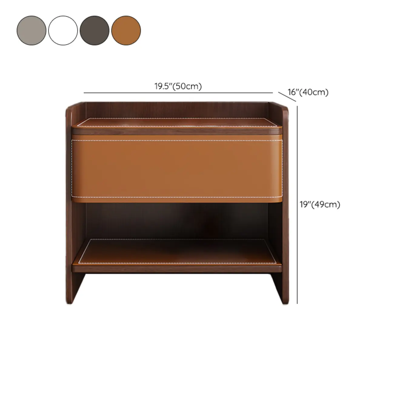Art Deco Wood Faux Leather Open Shelf Nightstand with Drawer #size | homeyfad