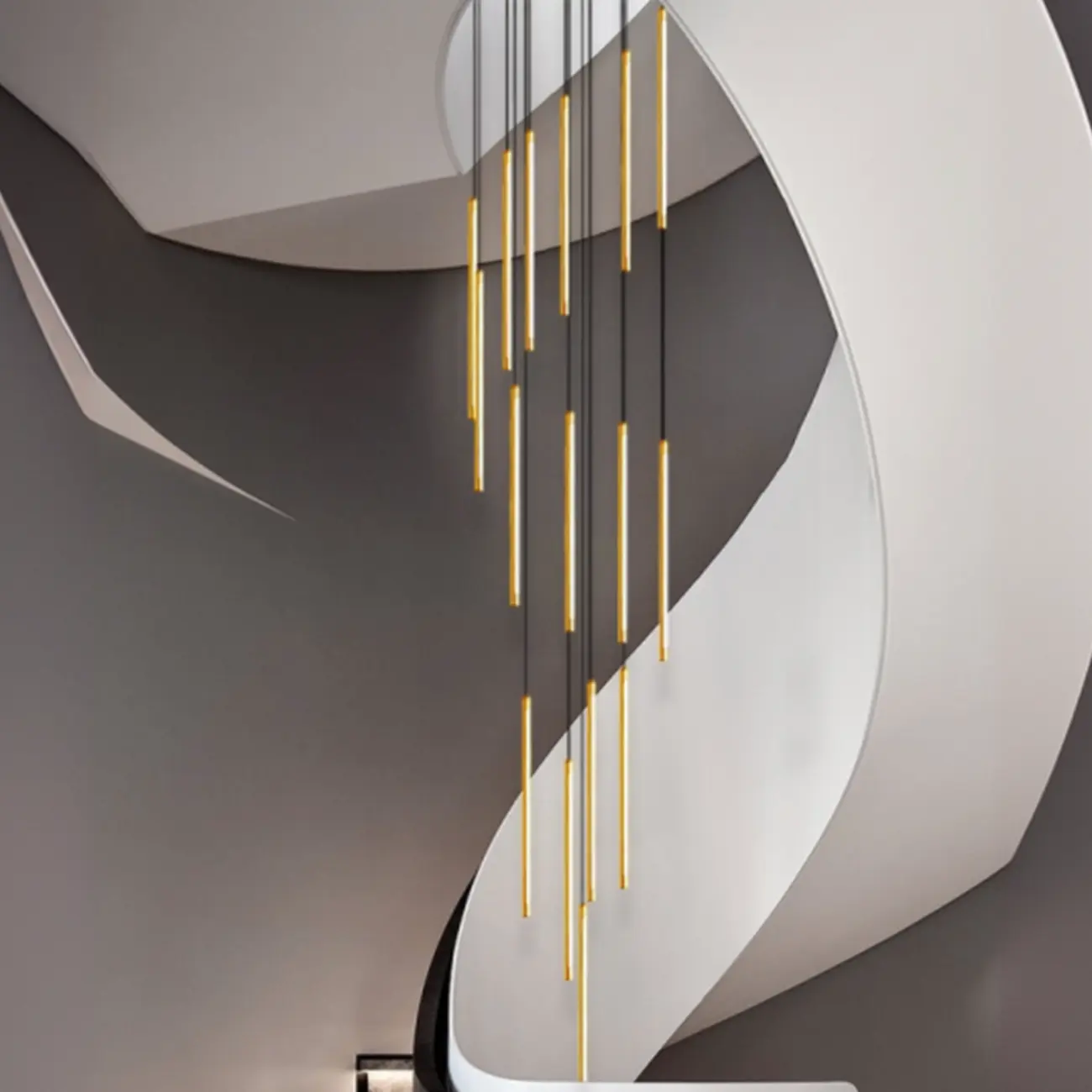Minimalist Golden Black Cluster Linear Hanging Light for Staircase Image - 3 | homeyfad