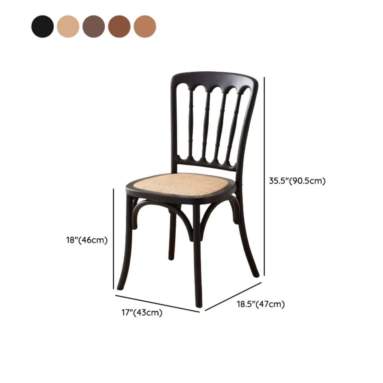 Countryside Rustic Standard Slat Back Wooden Dining Chair #size