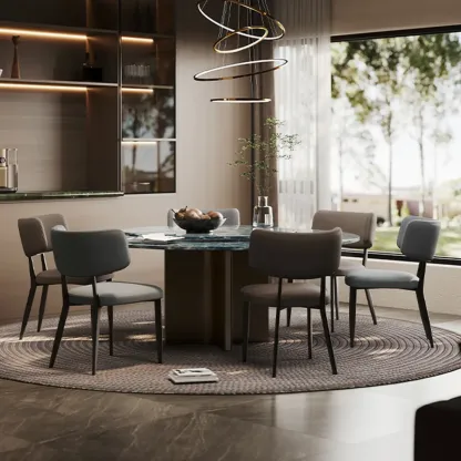 Modern Curved Back Faux Leather Upholstered Metal Dining Chair Image - 6
