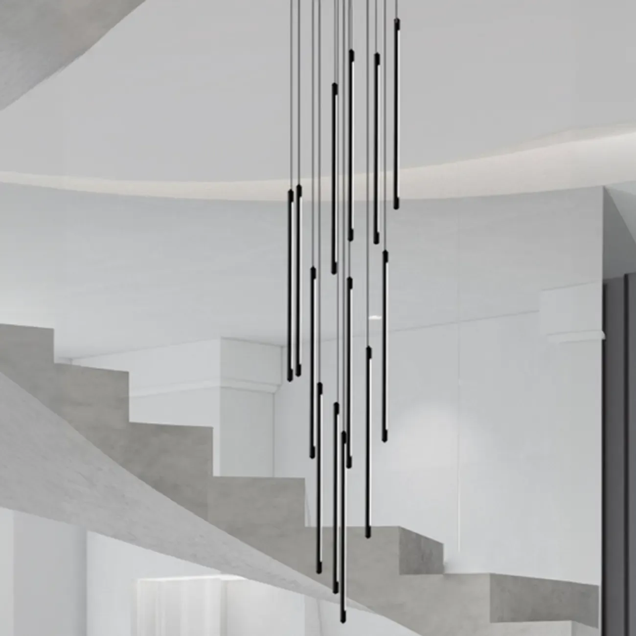 Minimalist Golden Black Cluster Linear Hanging Light for Staircase Image - 5