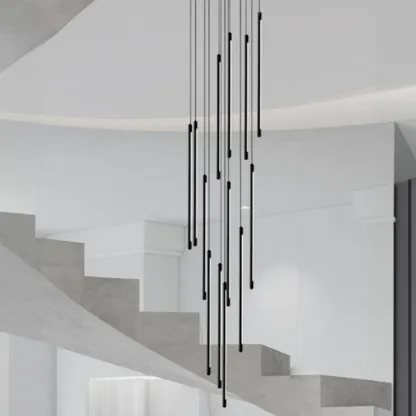 Minimalist Golden Black Cluster Linear Hanging Light for Staircase Image - 5